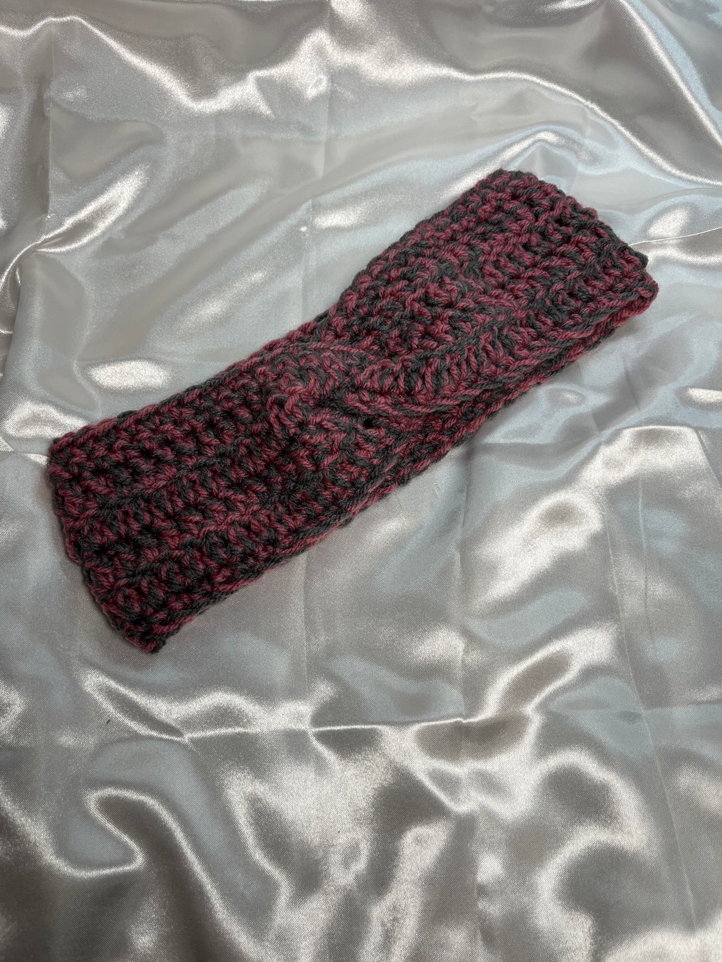 Haarband gehäkelt Dunkelrot Grau