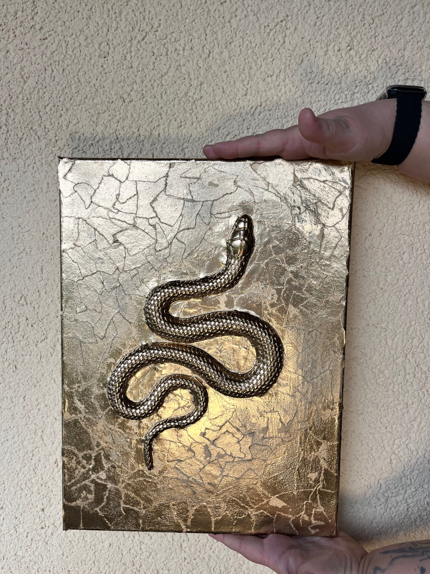 Wandbild Schlange Gold Groß