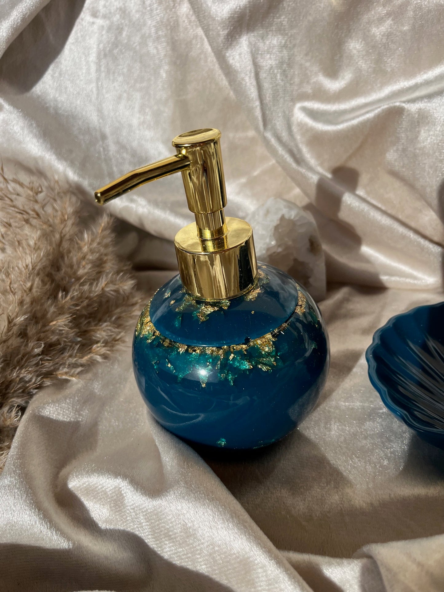 Seifenspender Set Dunkelblau Gold