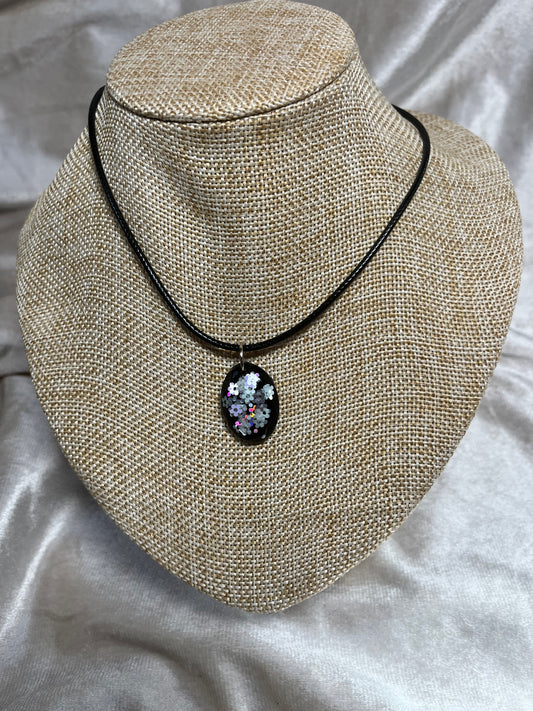 Kette Schwarz Blumen Glitzer