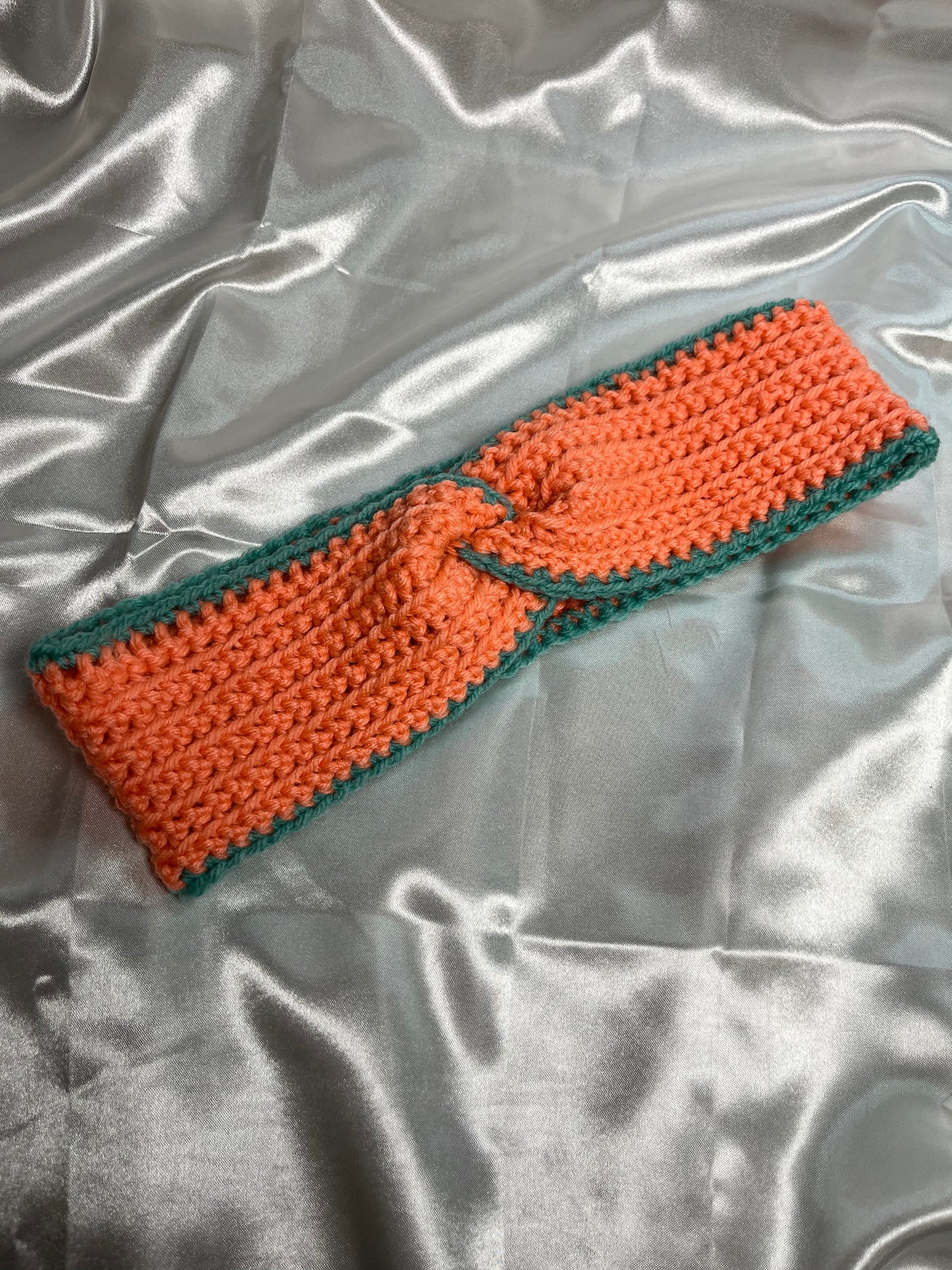 Haarband gehäkelt Lachs/Mint