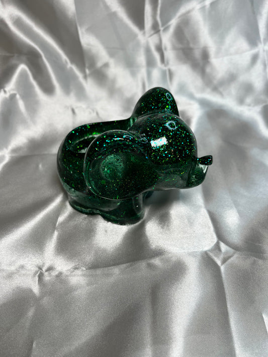 Teelichthalter Elefant Grün Glitzer