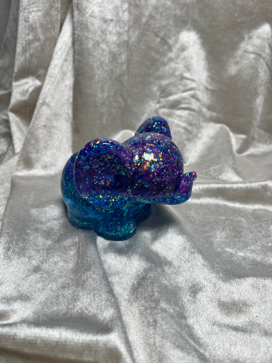 Teelichthalter Elefant blau lila Glitzer