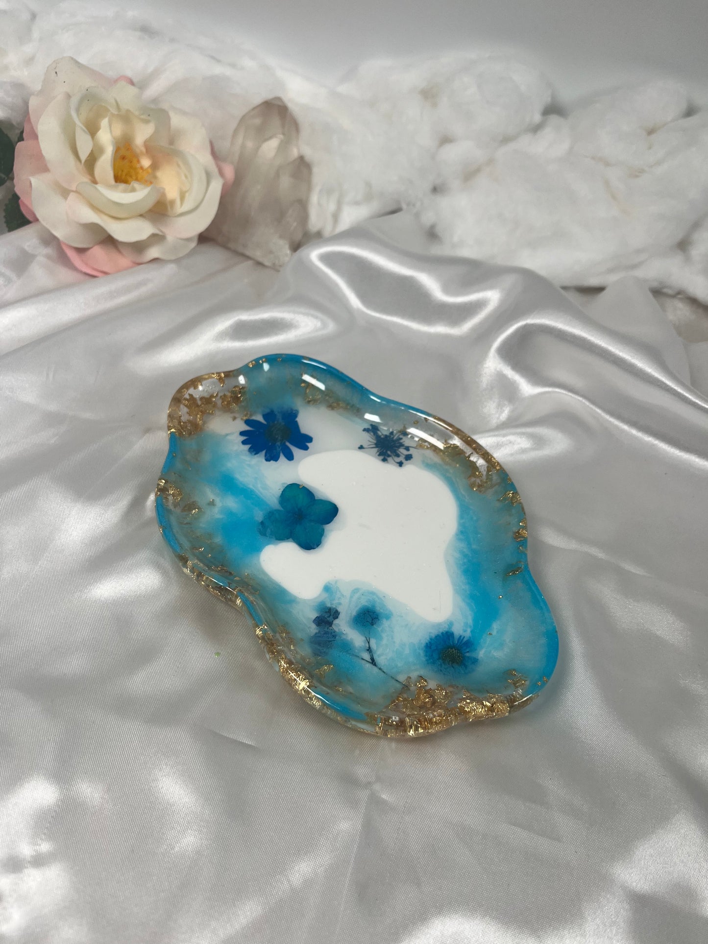 Schmuckschale Weiß Blau Blume