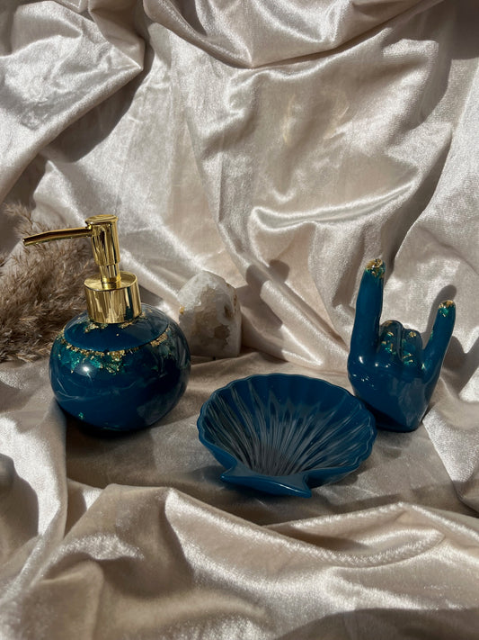 Seifenspender Set Dunkelblau Gold