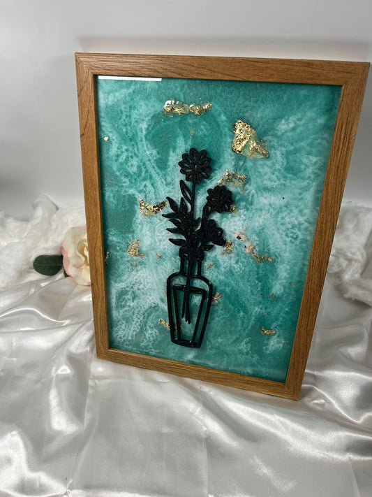 Wandbild Blume Schwarz Mint