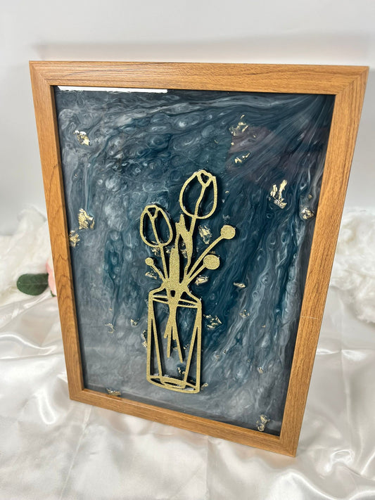 Wandbild Blume Grau Gold