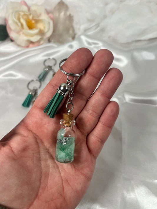 Schlüsselanhänger Blume in der Flasche Silber